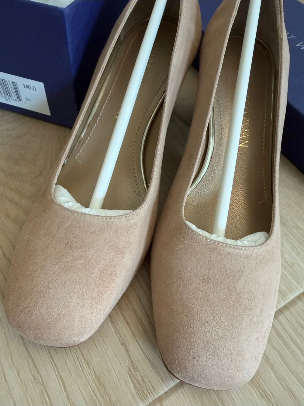Stuart Weitzman Marymid Blush Suede Round-Toe Pumps